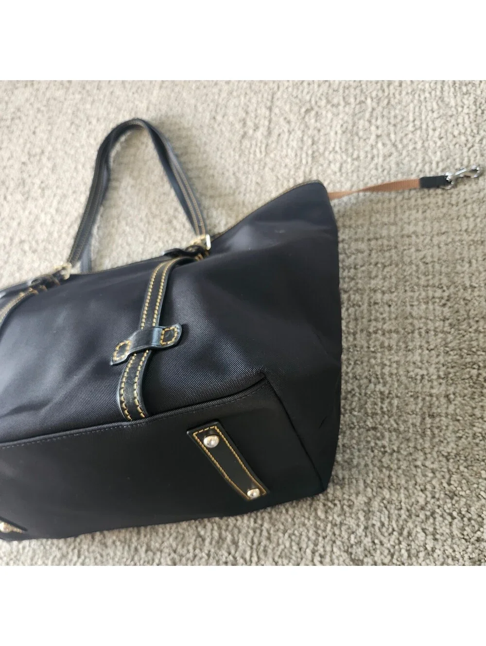 Dooney & Bourke East West Shopper Black Nylon Tote Bag with Leather Trim